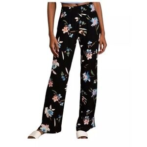 ONEILL Johnny Crinkle Gauze Wide Leg Pull On Black Floral Pants Juniors Size S